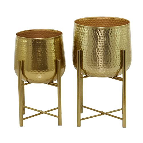CosmoLiving by Cosmopolitan Metal Round Planter with Removable Stand, Set of 2 17", 19"H, Gold