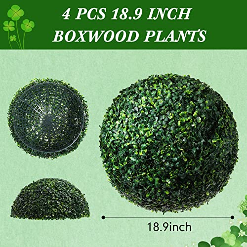 4 Pcs 18.9 Inch Artificial Plant Topiary Balls UV Resistant Round Boxwood Balls Large Faux Decorative Greenery Spheres for Indoor Outdoor Wedding Garden Backyard Balcony Front Door Home Party Decor