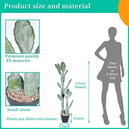 Ruwenus Artificial Cactus 3ft（36"） Tall Fake Big Cactus Plants Faux Cacti Saguaro with Planter for Indoor Outdoor Home Office Shop Garden Decoration