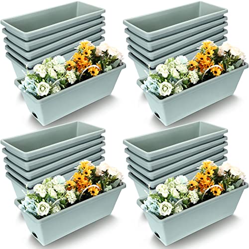Gueevin 20 Pcs 17 x 7.5 Inch Window Boxes Planters with Tray Plastic Vegetable Flower Planters Boxes Plant Pots Rectangular Planter for Outdoor Plants Plastic Rectangle Pot for Indoor Outdoor Decor