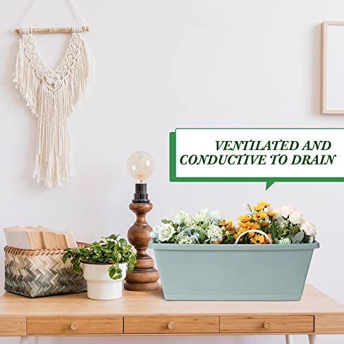 Gueevin 20 Pcs 17 x 7.5 Inch Window Boxes Planters with Tray Plastic Vegetable Flower Planters Boxes Plant Pots Rectangular Planter for Outdoor Plants Plastic Rectangle Pot for Indoor Outdoor Decor