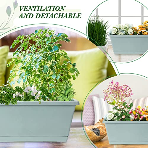 Gueevin 20 Pcs 17 x 7.5 Inch Window Boxes Planters with Tray Plastic Vegetable Flower Planters Boxes Plant Pots Rectangular Planter for Outdoor Plants Plastic Rectangle Pot for Indoor Outdoor Decor
