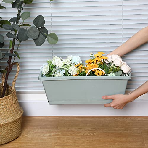 Gueevin 20 Pcs 17 x 7.5 Inch Window Boxes Planters with Tray Plastic Vegetable Flower Planters Boxes Plant Pots Rectangular Planter for Outdoor Plants Plastic Rectangle Pot for Indoor Outdoor Decor