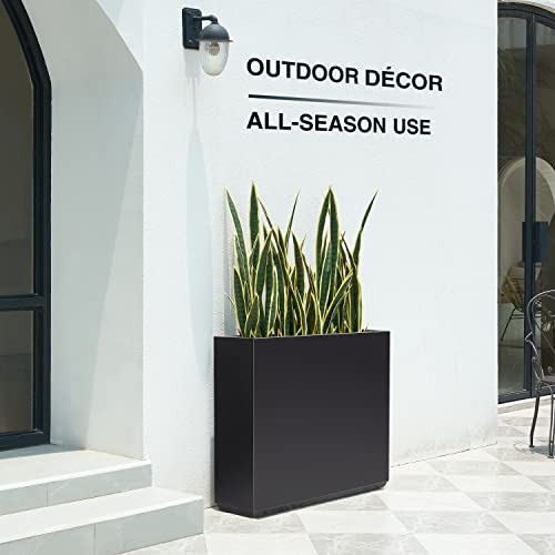 Wallowa Metallic Heavy Tall and Long Divider Outdoor/Indoor Planter Box, 38”Lx10”Wx30”H, ‎66 Pounds Pure Black with Hand Brushed Gold Edge