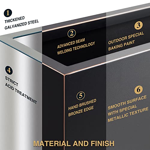 Wallowa Metallic Heavy Tall and Long Divider Outdoor/Indoor Planter Box, 38”Lx10”Wx30”H, ‎66 Pounds Pure Black with Hand Brushed Gold Edge