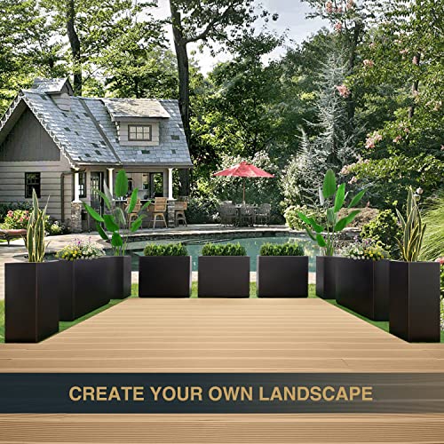 Wallowa Metallic Heavy Tall and Long Divider Outdoor/Indoor Planter Box, 38”Lx10”Wx30”H, ‎66 Pounds Pure Black with Hand Brushed Gold Edge