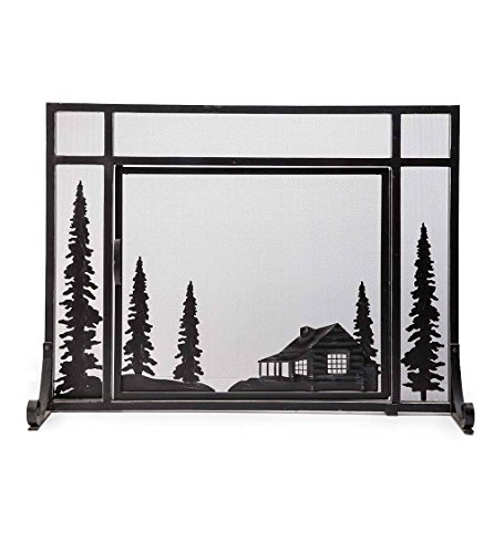 Plow & Hearth Metal Fireplace Screen Cabin Flatguard Black | 38" W x 31" H | Single Door | Spark Guard Indoor Grate | Iron Fire Place Cover | Wood Burning Stove Decorative Accessories