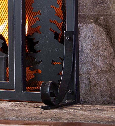 Plow & Hearth Metal Fireplace Screen Cabin Flatguard Black | 38" W x 31" H | Single Door | Spark Guard Indoor Grate | Iron Fire Place Cover | Wood Burning Stove Decorative Accessories