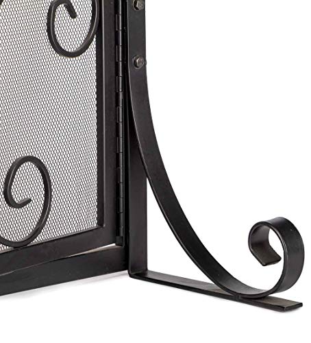 Plow & Hearth Metal Fireplace Screen Crest Arch Black | 44" W x 33" H | Flatguard | Spark Guard Indoor Grate | Iron Fire Place Cover | Wood Burning Stove Decorative Accessories