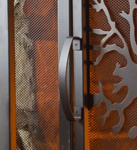 Plow & Hearth Metal Fireplace Screen Tree of Life Black | 38" W x 31" H | Flatguard | Spark Guard Indoor Grate | Iron Fire Place Cover | Wood Burning Stove Decorative Accessories
