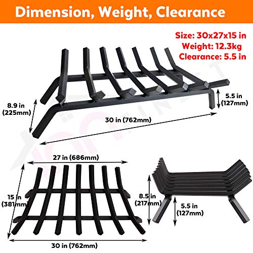 INNFINEST Fireplace Log Grate 30 inch 7 Bar Fire Grates Heavy Duty 3/4” Wide Solid Steel Indoor Chimney Hearth Outdoor Fire Place Kindling Tool Pit Wrought Iron Wood Stove Firewood Burning Rack Holder
