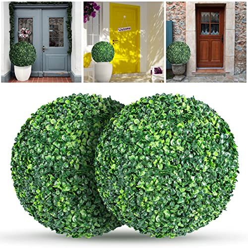 TolleSonne 2 Packs 21.6-inch Artificial Topiary Balls for Outdoor Decor, Faux Boxwood Balls, Garden Spheres Decorative, Artificial Plant for The Front Door, Backyard, Porch, Patio and Wedding