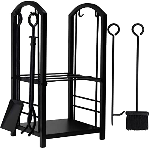 AMAGABELI GARDEN & HOME Firewood Rack Fireplace Tool Rack Indoor Wood Holders Fireplace Outdoor Log Holder Rack Lumber Storage Stacking Black Stove Wrought Iron Large Logs Bin Fireplace Tools Set Tongs Accessories