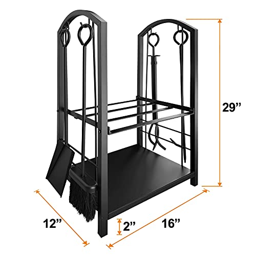 AMAGABELI GARDEN & HOME Firewood Rack Fireplace Tool Rack Indoor Wood Holders Fireplace Outdoor Log Holder Rack Lumber Storage Stacking Black Stove Wrought Iron Large Logs Bin Fireplace Tools Set Tongs Accessories