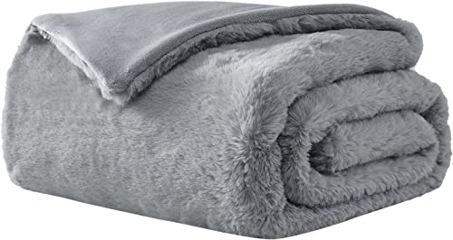 UGG 11069 Euphoria Plush Faux Fur Reversible Throw Cozy Fuzzy Fluffy Blanket for Couch Bed Hotel Style Luxury Machine Washable Home Decor Luxurious Soft Throws for Sofa, 70 x 50-inch, Chambray