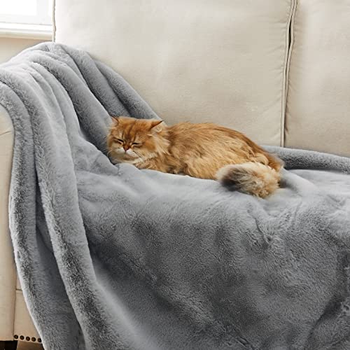 UGG 11069 Euphoria Plush Faux Fur Reversible Throw Cozy Fuzzy Fluffy Blanket for Couch Bed Hotel Style Luxury Machine Washable Home Decor Luxurious Soft Throws for Sofa, 70 x 50-inch, Chambray