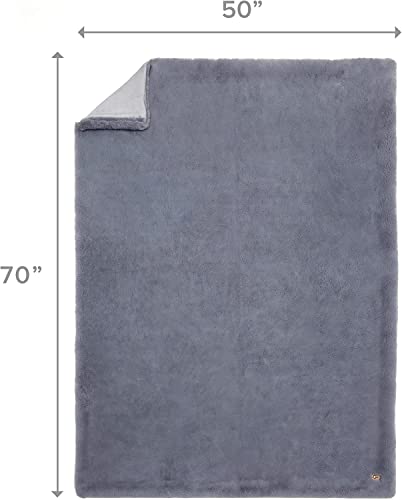 UGG 11069 Euphoria Plush Faux Fur Reversible Throw Cozy Fuzzy Fluffy Blanket for Couch Bed Hotel Style Luxury Machine Washable Home Decor Luxurious Soft Throws for Sofa, 70 x 50-inch, Chambray
