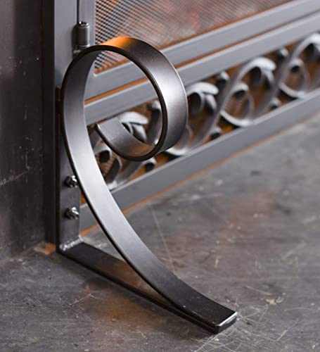 Plow & Hearth Metal Fireplace Screen Scrollwork Black | 38" W x 31" H | 2 - Door | Spark Guard Indoor Grate | Iron Fire Place Cover | Wood Burning Stove Decorative Accessories