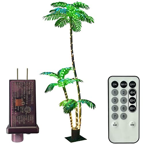 Artificial Palm Tree Christmas Tree 7Ft 3Trunks 260LED Lighted Simulation Tropical Palm Tree Fake Plant Light for Patio Home Office Beach Yard Cruise Hawaiian Party Tiki Bar Decorations - Electric