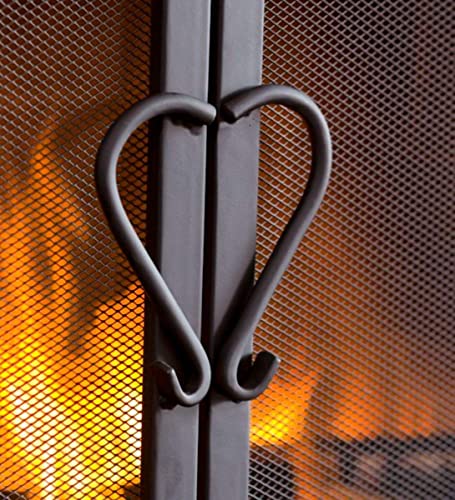 Plow & Hearth Metal Fireplace Screen Scrollwork Black | 38" W x 31" H | 2 - Door | Spark Guard Indoor Grate | Iron Fire Place Cover | Wood Burning Stove Decorative Accessories