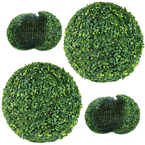 AILANDA 2 PCS 21 inch 8 Layers Artificial Plant Topiary Ball Outdoor UV Resistant Faux Boxwood Decorative Balls for Backyard, Balcony, Garden, Wedding Hanging and Home Décor (Dark Green)