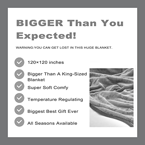 LaSyL Oversized King 120 x 120 Inches Blanket,10'x 10' Extra Large Soft Warm Flannel Fleece Thick Throw Blanket Plush Microfiber Fluffy Bedding Comforter for Couch/Bed/Sofa Outside Campaign Grey