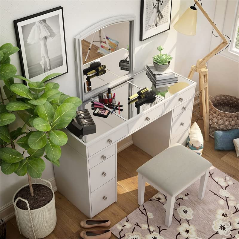 Furniture of America Galveston Solid Wood 3-Piece Vanity Set in White