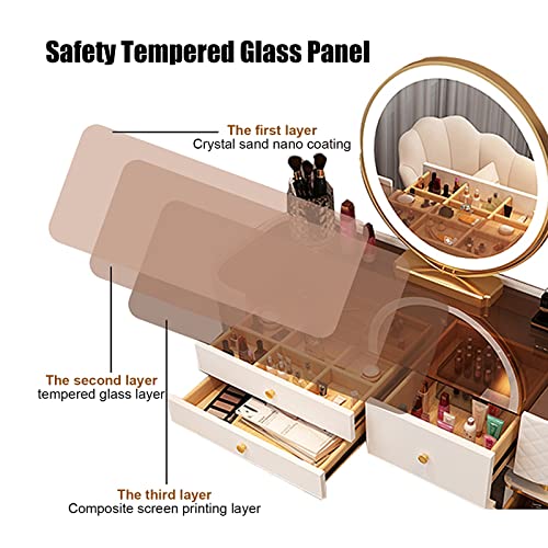 Gray Vanity Desk with Lights and Drawers