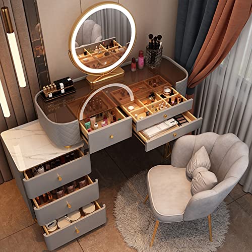 Gray Vanity Desk with Lights and Drawers