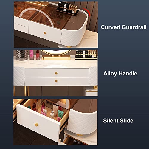 Gray Vanity Desk with Lights and Drawers