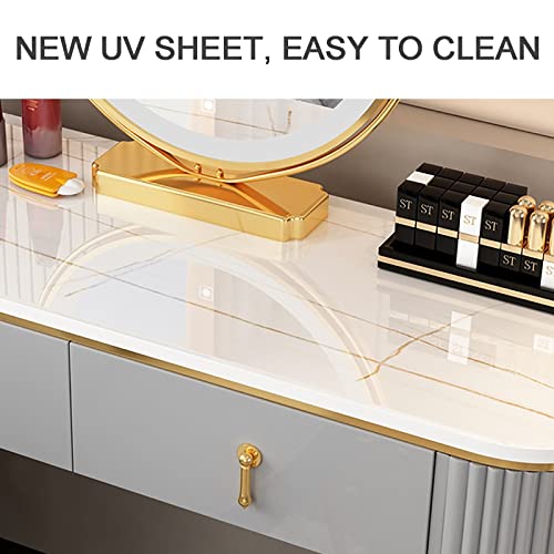 Lighted Vanity Table Set with Cushioned Stool