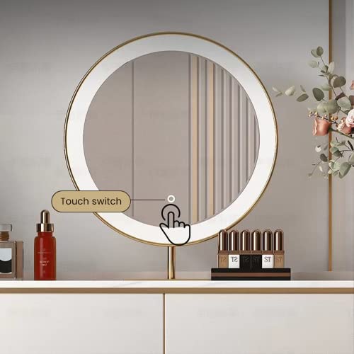 FUQIAOTEC Luxury Makeup Vanity Set with LED Lighted Mirror, Side Cabinet and 5 Drawers, Modern Sintered Stone Dressing Table Vanity Desk with Stool, Elegant Aesthetic Style Makeup Desk, 47.24''