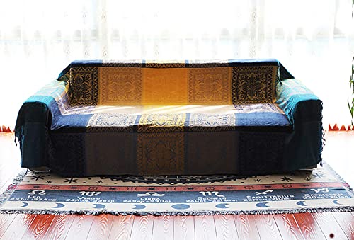 FinalNest Bohemian Tribal Throws Blankets Reversible Colorful Red Blue Boho Hippie Chenille Jacquard Fabric Throw Covers Large Couch Furniture Sofa Chair Loveseat Recliner Oversized (Blue,L:102x87)