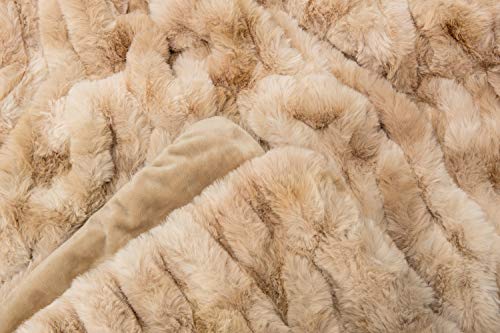 Chanasya Ruched Faux Fur Throw Blanket - Luxurious, Soft Reversible Mink Blanket - 50" x 65” - Beige