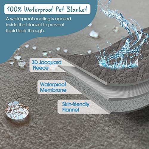Waterproof Dog Blanket- Sofa Bed Couch Cover for Dogs,Reversible 3D Sherpa Pet Throw Blankets for Large Medium Small Dogs Puppies Cats,Pee Proof,Ultra Soft Cozy,Charcoal Grey,60”X80”