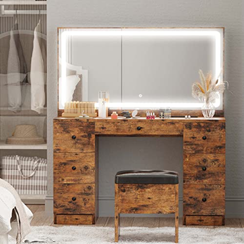 Vanity Desk Set with LED Mirror and Storage