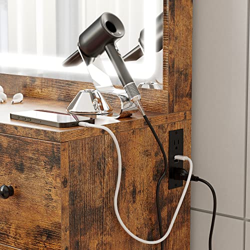 Vanity Desk Set with LED Mirror and Storage