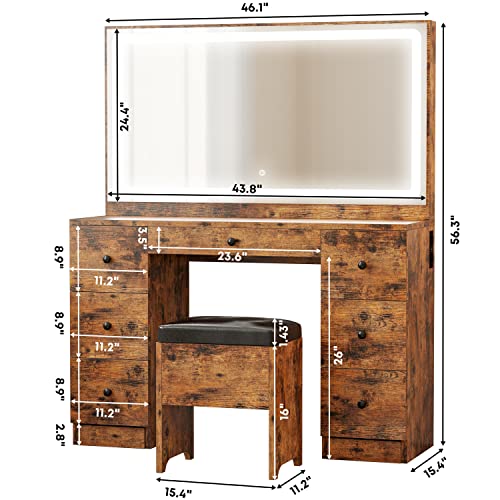 Vanity Desk Set with LED Mirror and Storage