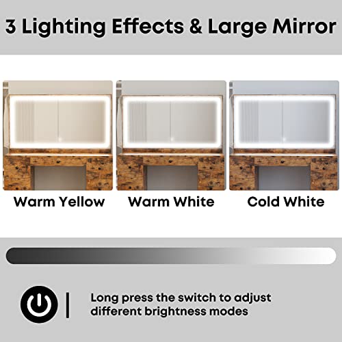 Vanity Desk Set with LED Mirror and Storage