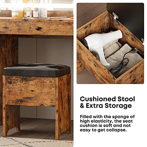 Vanity Desk Set with LED Mirror and Storage