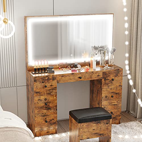 Vanity Desk Set with LED Mirror and Storage