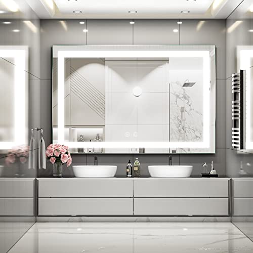 FTOTI 60X40 Inch LED Bathroom Mirror with Light,Lighted Vanity Mirror, Anti Fog Design&Dimmable&Touch Switch,Large Wall Mounted Makeup Mirror for Housewarming Gift