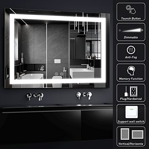 FTOTI 60X40 Inch LED Bathroom Mirror with Light,Lighted Vanity Mirror, Anti Fog Design&Dimmable&Touch Switch,Large Wall Mounted Makeup Mirror for Housewarming Gift
