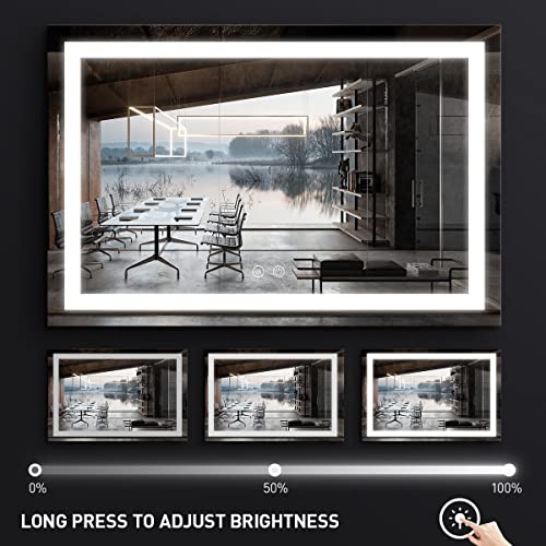 FTOTI 60X40 Inch LED Bathroom Mirror with Light,Lighted Vanity Mirror, Anti Fog Design&Dimmable&Touch Switch,Large Wall Mounted Makeup Mirror for Housewarming Gift
