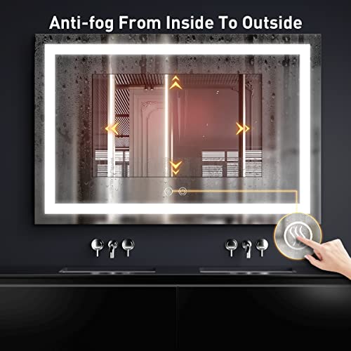 FTOTI 60X40 Inch LED Bathroom Mirror with Light,Lighted Vanity Mirror, Anti Fog Design&Dimmable&Touch Switch,Large Wall Mounted Makeup Mirror for Housewarming Gift