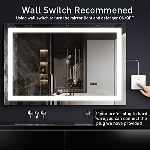 FTOTI 60X40 Inch LED Bathroom Mirror with Light,Lighted Vanity Mirror, Anti Fog Design&Dimmable&Touch Switch,Large Wall Mounted Makeup Mirror for Housewarming Gift