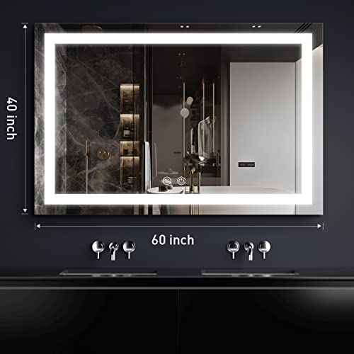 FTOTI 60X40 Inch LED Bathroom Mirror with Light,Lighted Vanity Mirror, Anti Fog Design&Dimmable&Touch Switch,Large Wall Mounted Makeup Mirror for Housewarming Gift