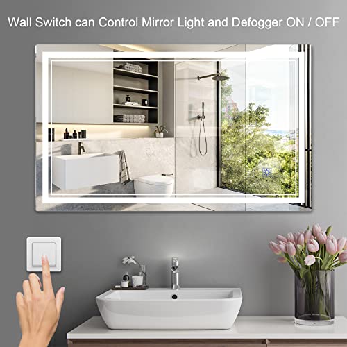 BBE 60x36 Inch LED Bathroom Mirror Wall-Mounted Anti-Fog Makeup Mirror with Dimmable Light and Touch Button(Horizontal/Vertical)
