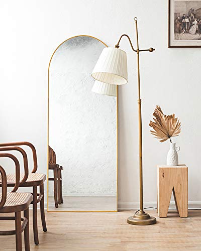 TinyTimes 65''x22'' Full Length Mirror, Arched Floor Mirror with Stand, Full Body Mirror, Arched Wall Mirror, Modern & Contemporary Full Length Mirror with Wood Frame- Gold