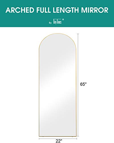 TinyTimes 65''x22'' Full Length Mirror, Arched Floor Mirror with Stand, Full Body Mirror, Arched Wall Mirror, Modern & Contemporary Full Length Mirror with Wood Frame- Gold